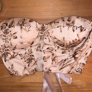 Brown floral satin corset top